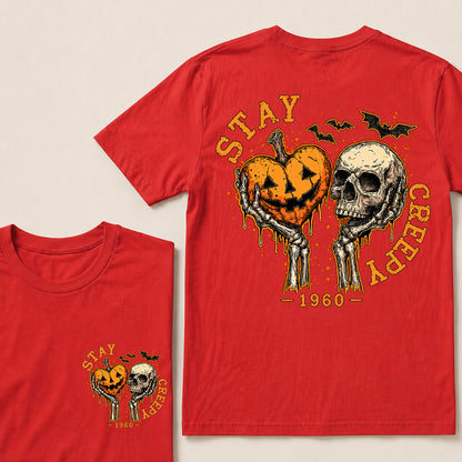 Stay Creepy – Custom Birth Year Vintage Halloween Skull & Pumpkin T-Shirt