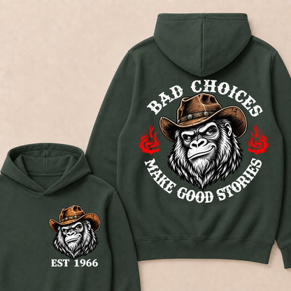 Bad Choices Make Good Stories – Custom EST.Year Cowboy Gorilla Graphic Hoodie