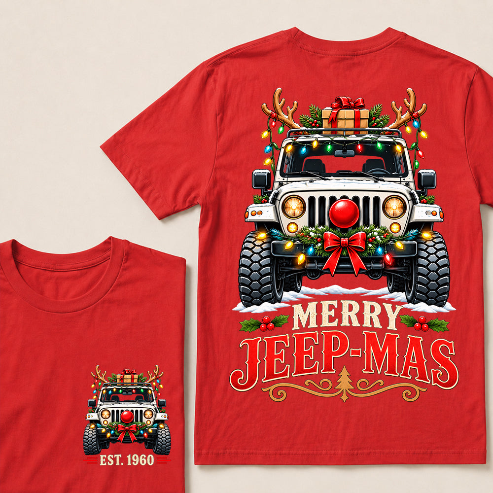 Merry Jeep-Mas – Custom EST.Year Christmas Off-Road Vehicle & Reindeer Antlers T-Shirt