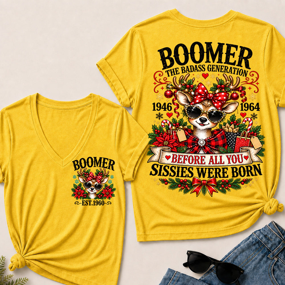 Boomer The Badass Generation – Christmas Reindeer Women's V-Neck T-Shirt