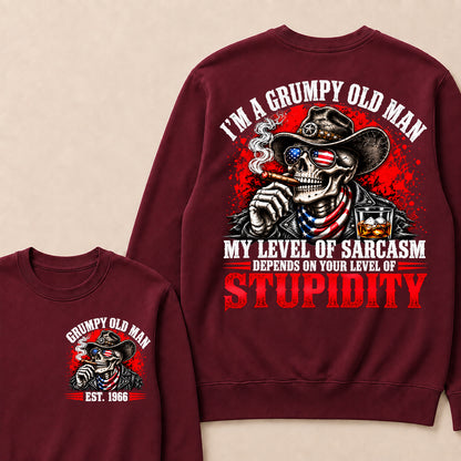 I’m a Grumpy Old Man My Level of Sarcasm Depends on Your Level of Stupidity – Custom EST.Year Cowboy Skull & Cigar Sweatshirt