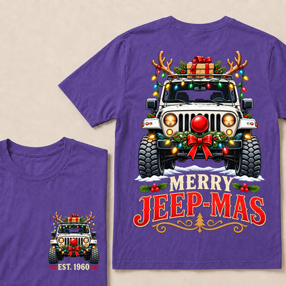 Merry Jeep-Mas – Custom EST.Year Christmas Off-Road Vehicle & Reindeer Antlers T-Shirt