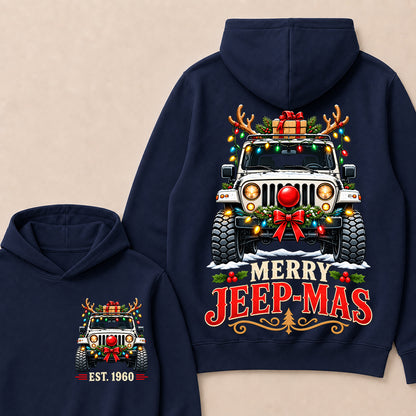 Merry Jeep-Mas – Custom EST.Year Christmas Off-Road Vehicle & Reindeer Antlers Hoodie