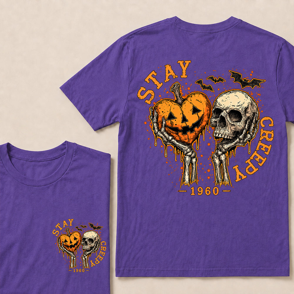 Stay Creepy – Custom Birth Year Vintage Halloween Skull & Pumpkin T-Shirt