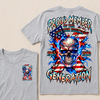 Gen X EST.Year Proud Member Of The Generation Fire Skull American Flag X Graphic T-Shirt