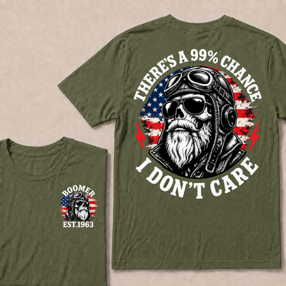 PThere's A 99% Chance I Don't Care Biker Skull Custom Year American Vintage T-shirt