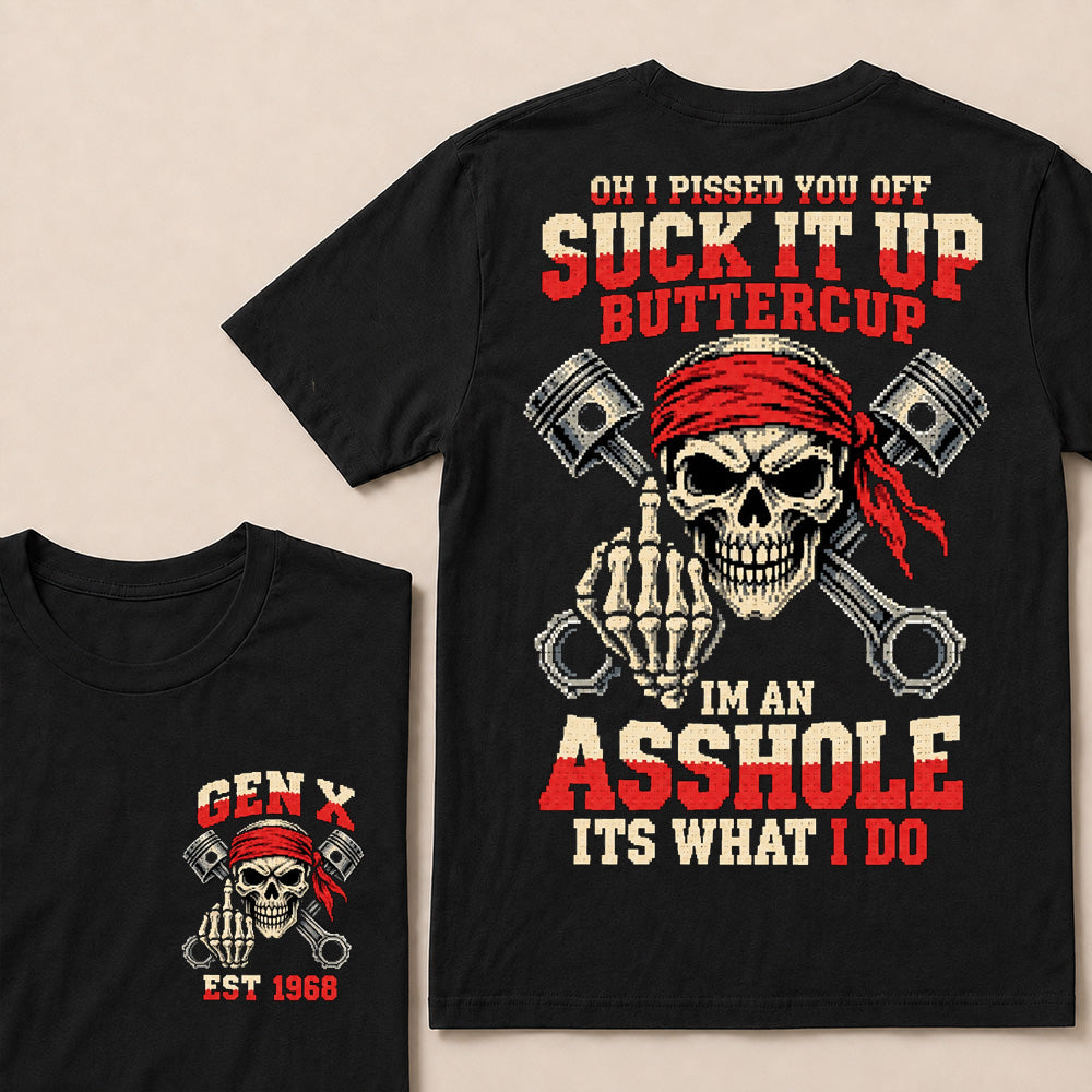 Funny "I'm An Asshole" Skeleton Middle Finger T-Shirt | 8-Bit Pixel Mechanic Graphic Tee