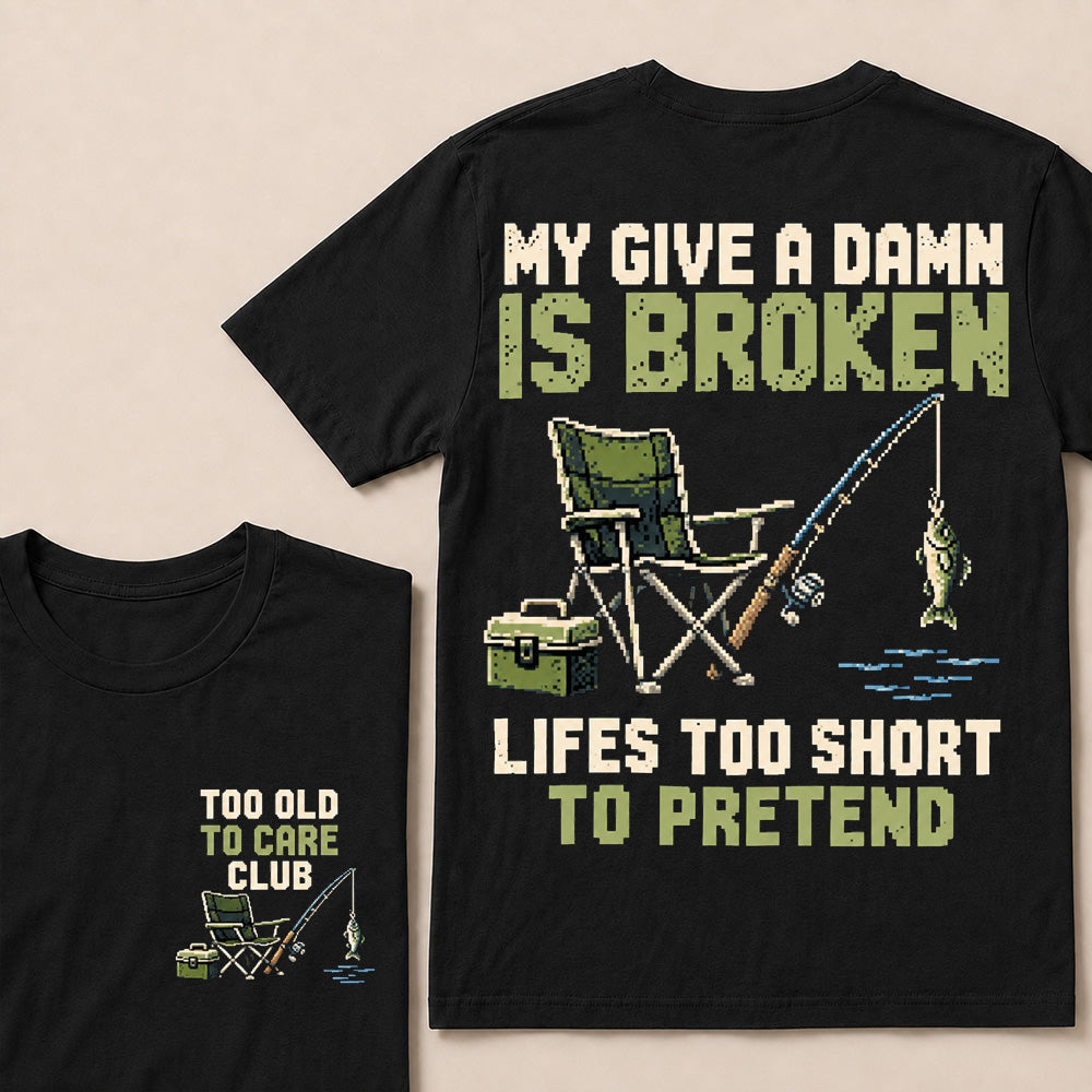Retro Pixel Fishing T-Shirt | "My Give A Damn Is Broken" Funny Angler Graphic Tee