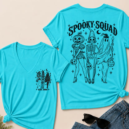 Spooky Squad – Custom EST.Year Vintage Halloween Trio Women’s V-Neck T-Shirt