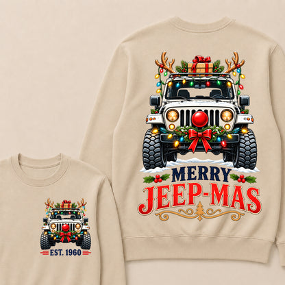Merry Jeep-Mas – Custom EST.Year Christmas Off-Road Vehicle & Reindeer Antlers Sweatshirt