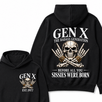 Gen X The Badass Generation Before All You Sissies Were Born，Vintage EST.Year Skeleton Graphic Hooded Sweatshirt