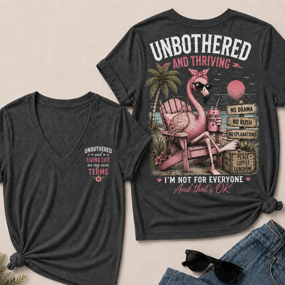 "Unbothered and Thriving – Living Life on My Own Terms" V-Neck Tee