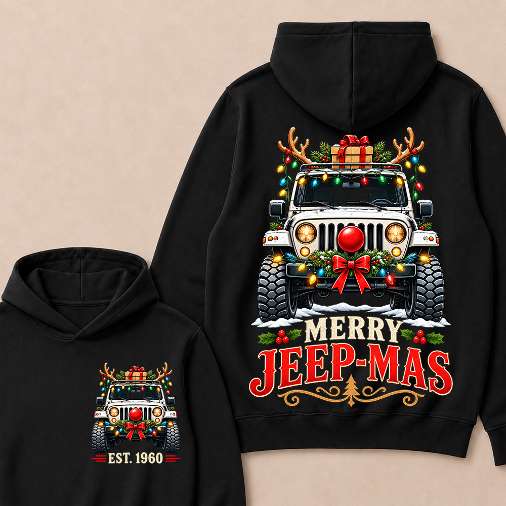 Merry Jeep-Mas – Custom EST.Year Christmas Off-Road Vehicle & Reindeer Antlers Hoodie