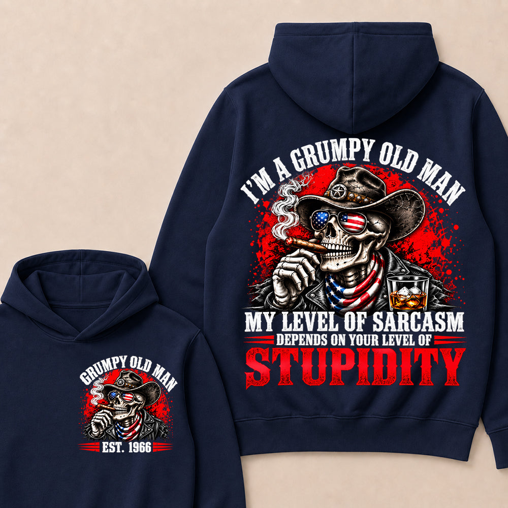 I’m a Grumpy Old Man My Level of Sarcasm Depends on Your Level of Stupidity – Custom EST.Year Cowboy Skull & Cigar Hoodie