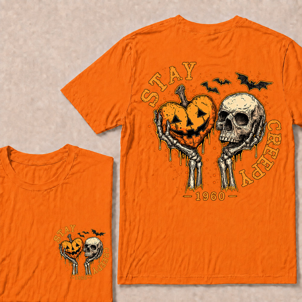 Stay Creepy – Custom Birth Year Vintage Halloween Skull & Pumpkin T-Shirt