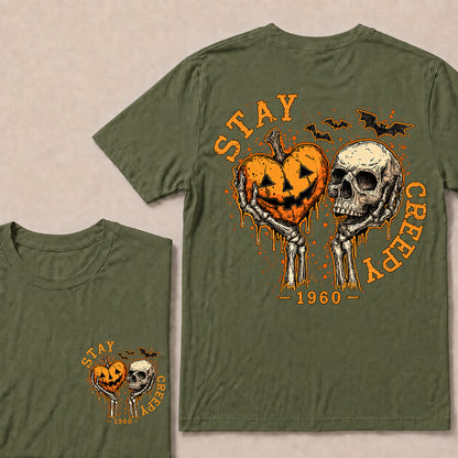 Stay Creepy – Custom Birth Year Vintage Halloween Skull & Pumpkin T-Shirt