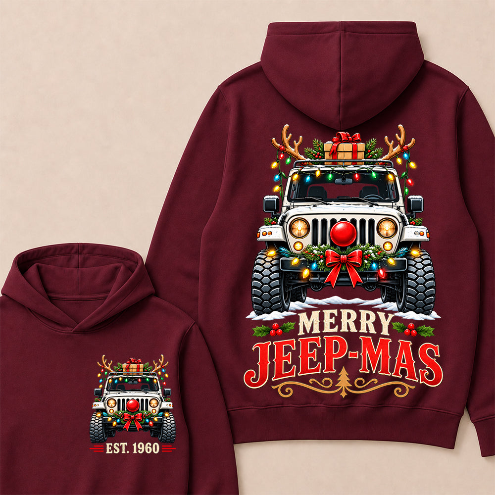 Merry Jeep-Mas – Custom EST.Year Christmas Off-Road Vehicle & Reindeer Antlers Hoodie