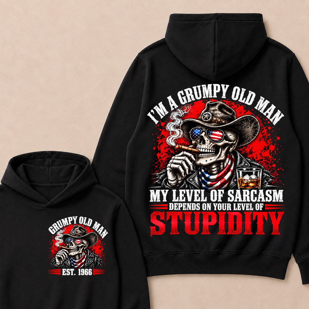I’m a Grumpy Old Man My Level of Sarcasm Depends on Your Level of Stupidity – Custom EST.Year Cowboy Skull & Cigar Hoodie