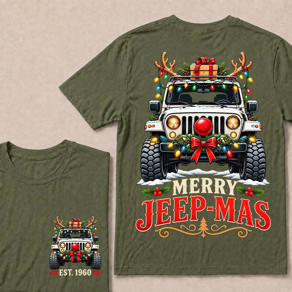 Merry Jeep-Mas – Custom EST.Year Christmas Off-Road Vehicle & Reindeer Antlers T-Shirt