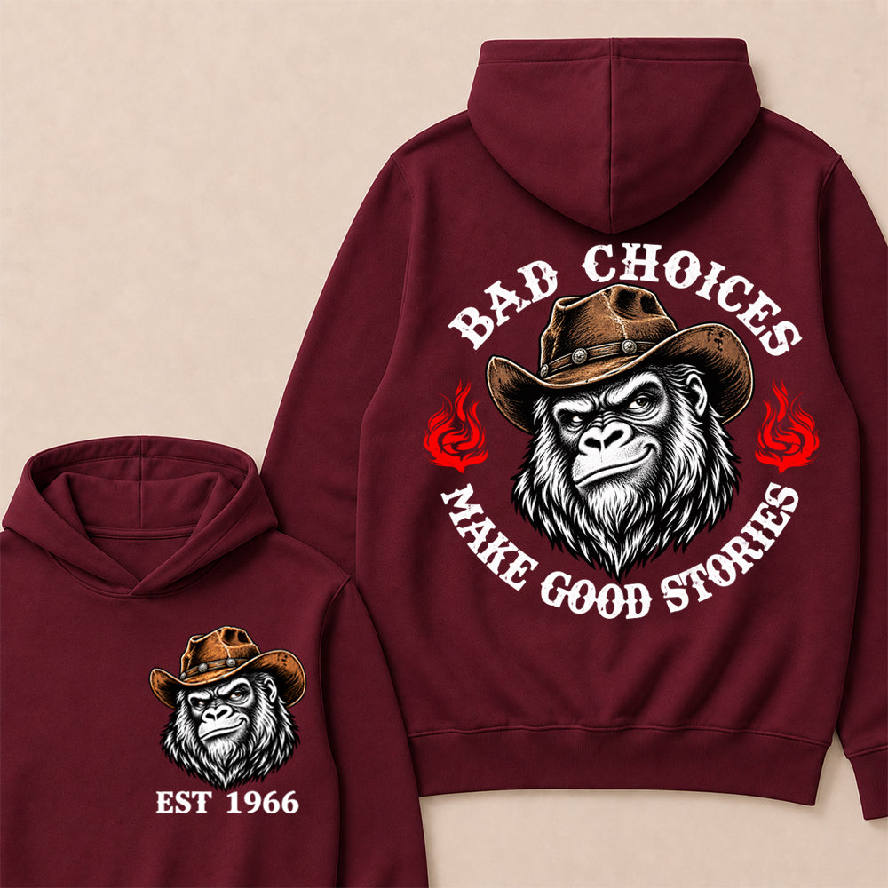 Bad Choices Make Good Stories – Custom EST.Year Cowboy Gorilla Graphic Hoodie