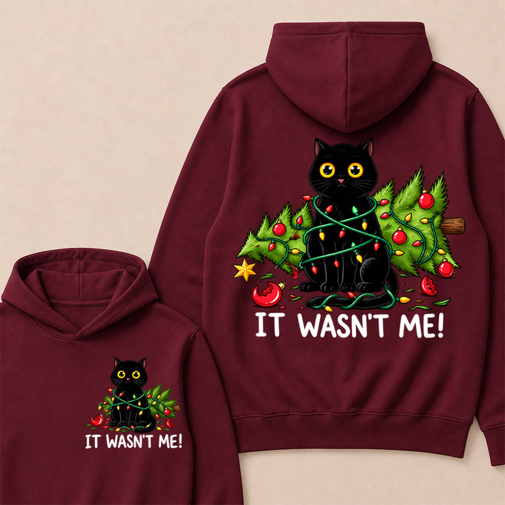 It Wasn’t Me – Funny Black Cat & Christmas Tree Women’s Hoodie