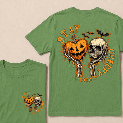 Stay Creepy – Custom Birth Year Vintage Halloween Skull & Pumpkin T-Shirt