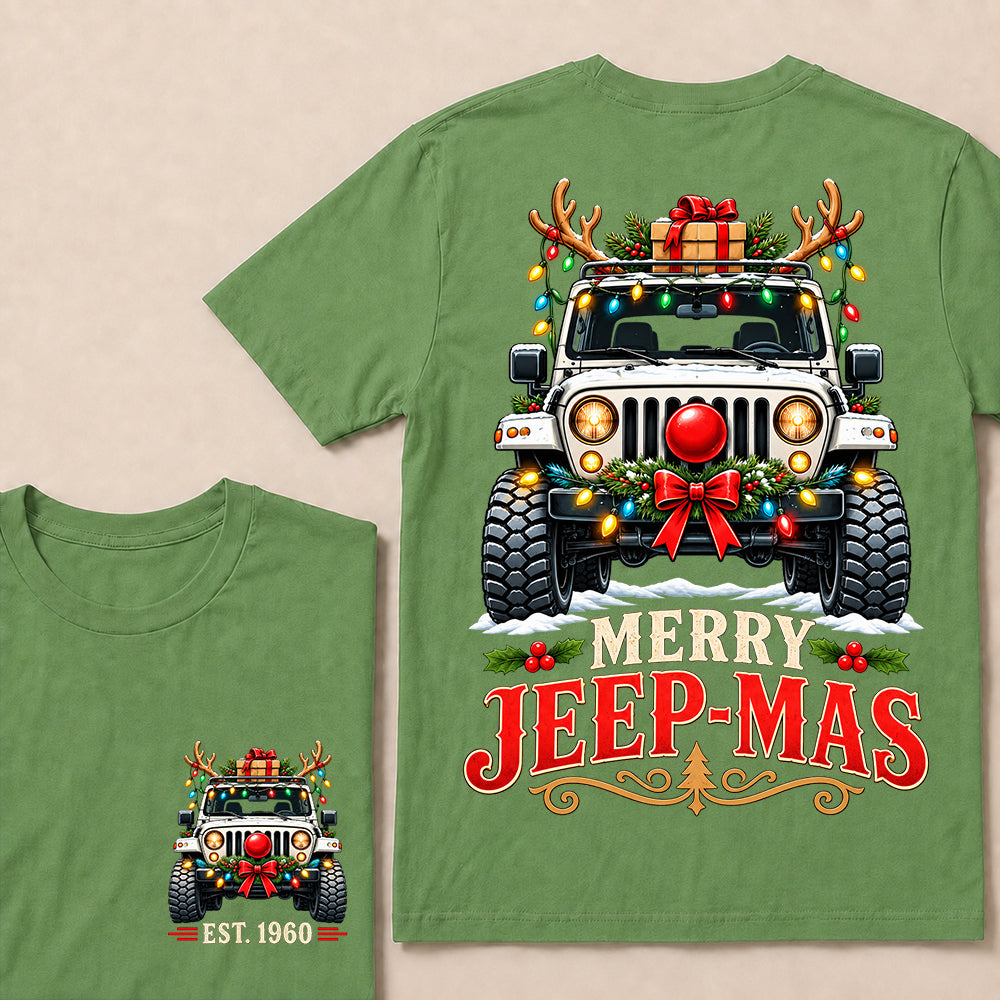 Merry Jeep-Mas – Custom EST.Year Christmas Off-Road Vehicle & Reindeer Antlers T-Shirt
