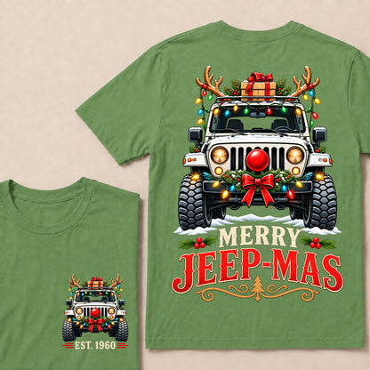 Merry Jeep-Mas – Custom EST.Year Christmas Off-Road Vehicle & Reindeer Antlers T-Shirt