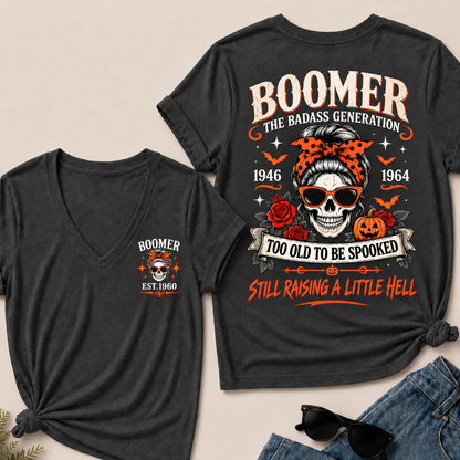 Personalized Boomer Too Old To Be Spooked Halloween V-Neck T-Shirt