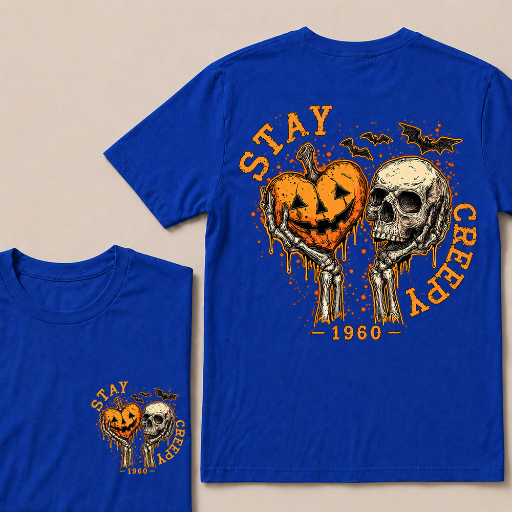 Stay Creepy – Custom Birth Year Vintage Halloween Skull & Pumpkin T-Shirt
