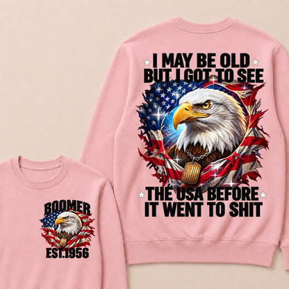 Boomer EST.Year I May Be Old But I Got To See America Longhorn Skull Retro Patriotic Eagle Sweatshirt