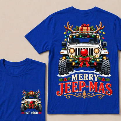 Merry Jeep-Mas – Custom EST.Year Christmas Off-Road Vehicle & Reindeer Antlers T-Shirt