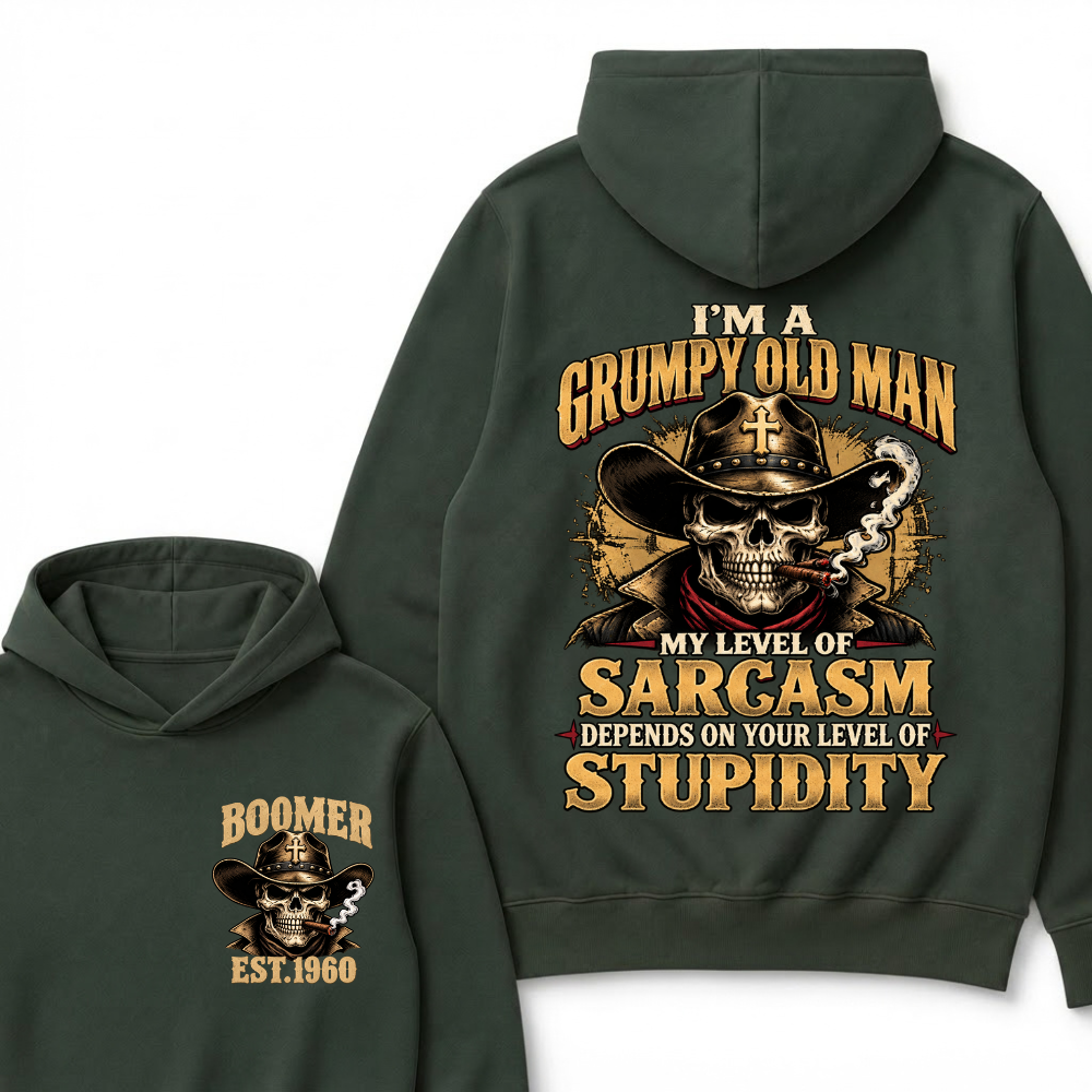 Custom EST.Year I'm A Grumpy Old Man My Level Of Sarcasm Depends On Your Level Of Stupidity Vintage Graphic Hoodie