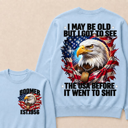 Boomer EST.Year I May Be Old But I Got To See America Longhorn Skull Retro Patriotic Eagle Sweatshirt