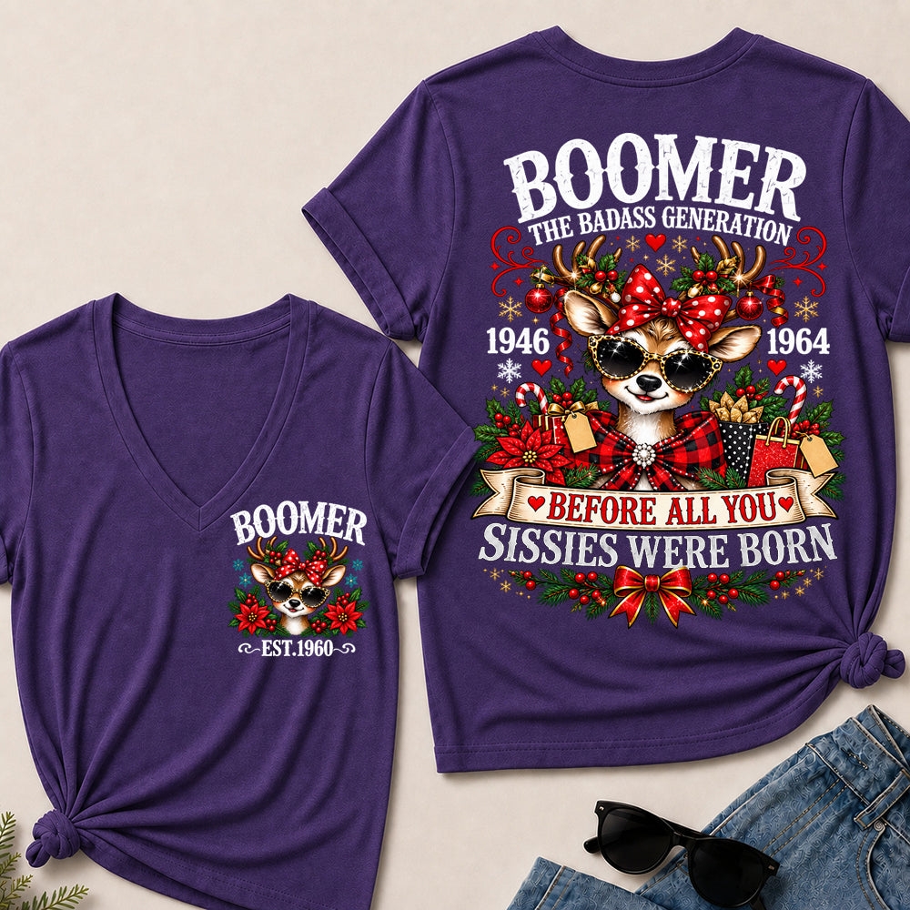Boomer The Badass Generation – Christmas Reindeer Women's V-Neck T-Shirt