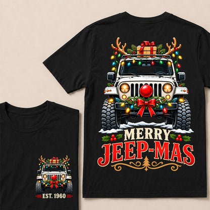 Merry Jeep-Mas – Custom EST.Year Christmas Off-Road Vehicle & Reindeer Antlers T-Shirt