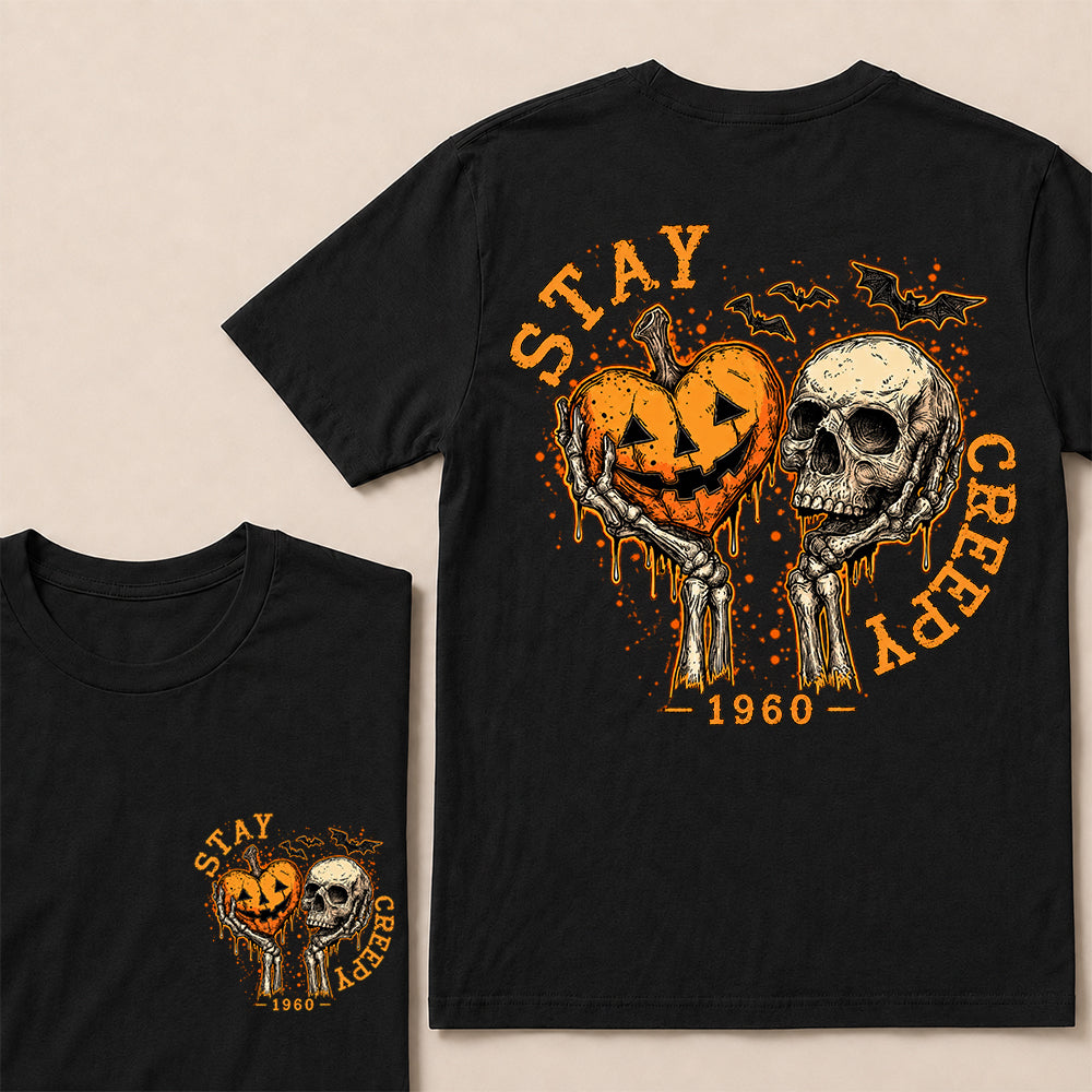 Stay Creepy – Custom Birth Year Vintage Halloween Skull & Pumpkin T-Shirt