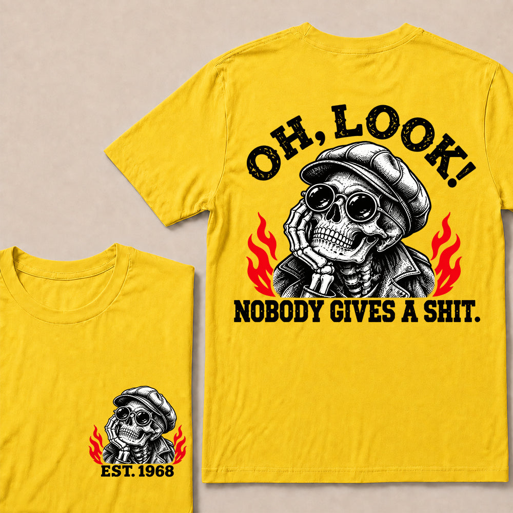Oh Look Nobody Gives a Shit – Custom EST.Year Newsboy Cap Skull Graphic T-Shirt