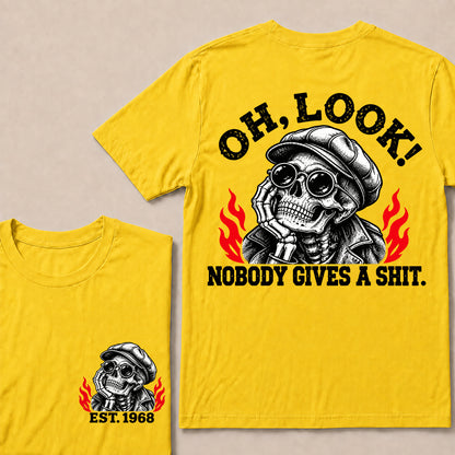 Oh Look Nobody Gives a Shit – Custom EST.Year Newsboy Cap Skull Graphic T-Shirt