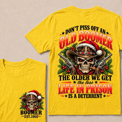 Don’t Piss Off an Old Boomer – Custom EST.Year Christmas Cowboy Skull & Crossed Revolvers T-Shirt