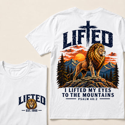 Lifted I Lifted My Eyes to the Mountains – Custom EST.Year Lion & Mountain Christian Graphic T-Shirt