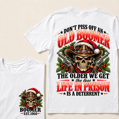 Don’t Piss Off an Old Boomer – Custom EST.Year Christmas Cowboy Skull & Crossed Revolvers T-Shirt