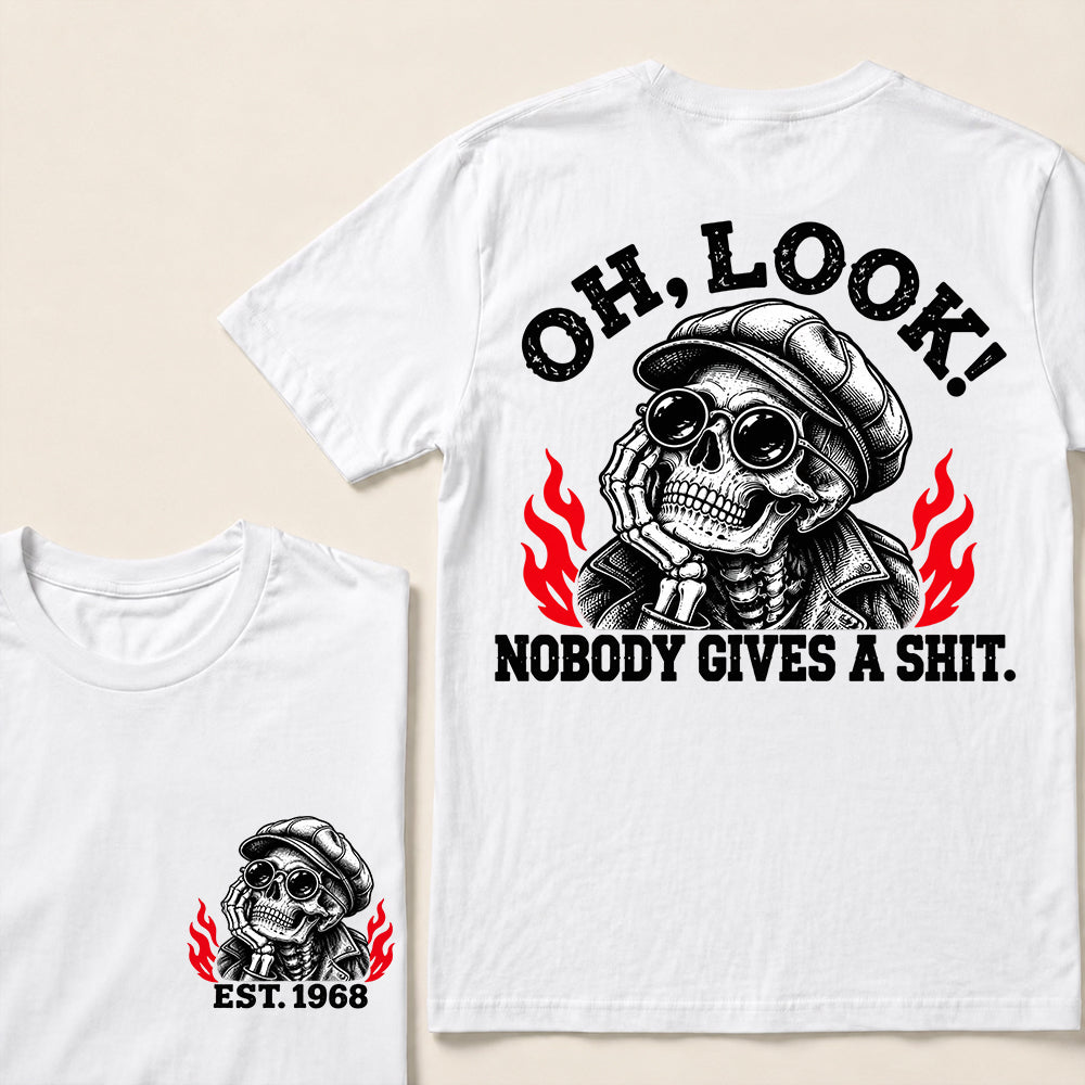 Oh Look Nobody Gives a Shit – Custom EST.Year Newsboy Cap Skull Graphic T-Shirt