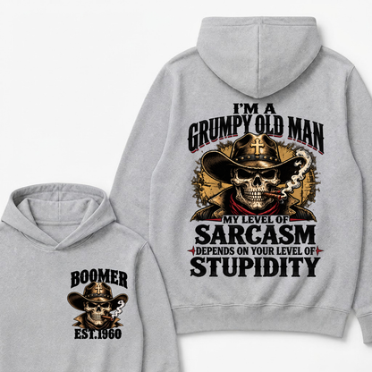 Custom EST.Year I'm A Grumpy Old Man My Level Of Sarcasm Depends On Your Level Of Stupidity Vintage Graphic Hoodie