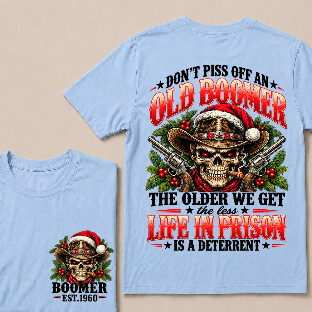 Don’t Piss Off an Old Boomer – Custom EST.Year Christmas Cowboy Skull & Crossed Revolvers T-Shirt