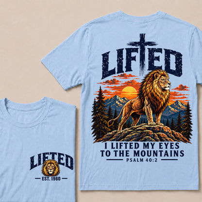 Lifted I Lifted My Eyes to the Mountains – Custom EST.Year Lion & Mountain Christian Graphic T-Shirt