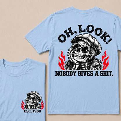 Oh Look Nobody Gives a Shit – Custom EST.Year Newsboy Cap Skull Graphic T-Shirt
