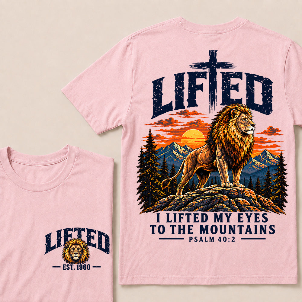 Lifted I Lifted My Eyes to the Mountains – Custom EST.Year Lion & Mountain Christian Graphic T-Shirt
