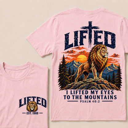 Lifted I Lifted My Eyes to the Mountains – Custom EST.Year Lion & Mountain Christian Graphic T-Shirt