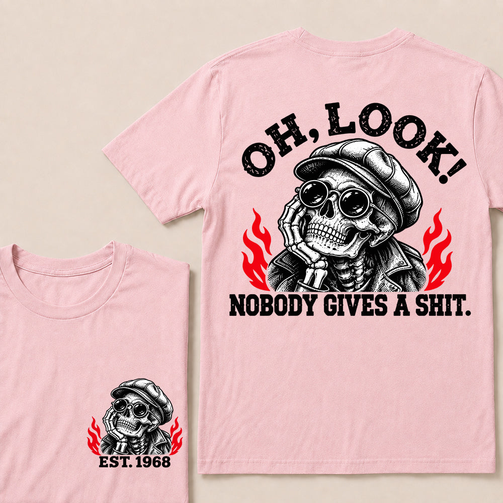 Oh Look Nobody Gives a Shit – Custom EST.Year Newsboy Cap Skull Graphic T-Shirt